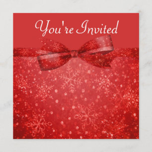 Romantic Red & Shimmer Snowflakes Wedding Invitation