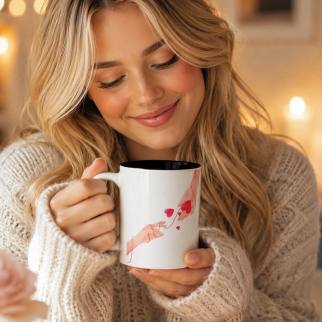 "Romantic Red String of Fate Hands & Hearts – Eter Large Coffee Mug (Creator Uploaded)