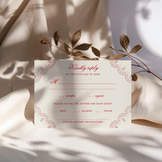Romantic Red Vintage Chinoiserie Wedding RSVP Card (Creator Uploaded)
