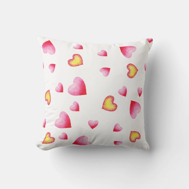 Romantic  Red watercolor Heart Valentine Throw Pil Cushion (Front)