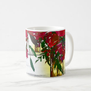 Romantic Red Watercolor Roses & Lantern Rustic Coffee Mug