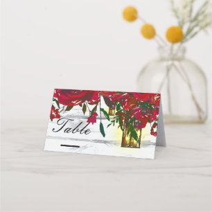 Romantic Red Watercolor Roses & Lantern Table Place Card