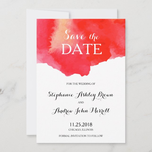 Romantic Red Watercolor Save the Date (Front)