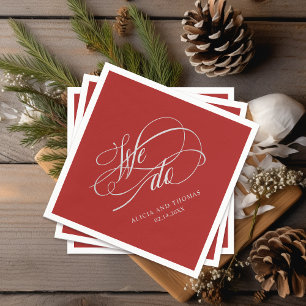 Romantic Red We Do Calligraphy Wedding Napkin