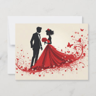 Romantic Red Wedding Silhouette of Bride and Groom Card