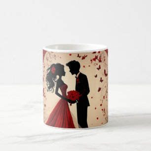 Romantic Red Wedding Silhouette of Bride and Groom Coffee Mug