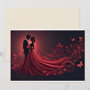 Romantic Red Wedding Silhouette of Bride and Groom Holiday Card
