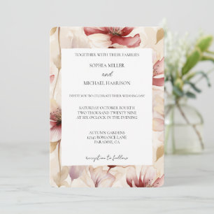 Romantic Red White Cream Floral Wedding Invitation