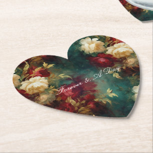 Romantic Red White Flowers Bridal Shower Wedding Paper Coaster