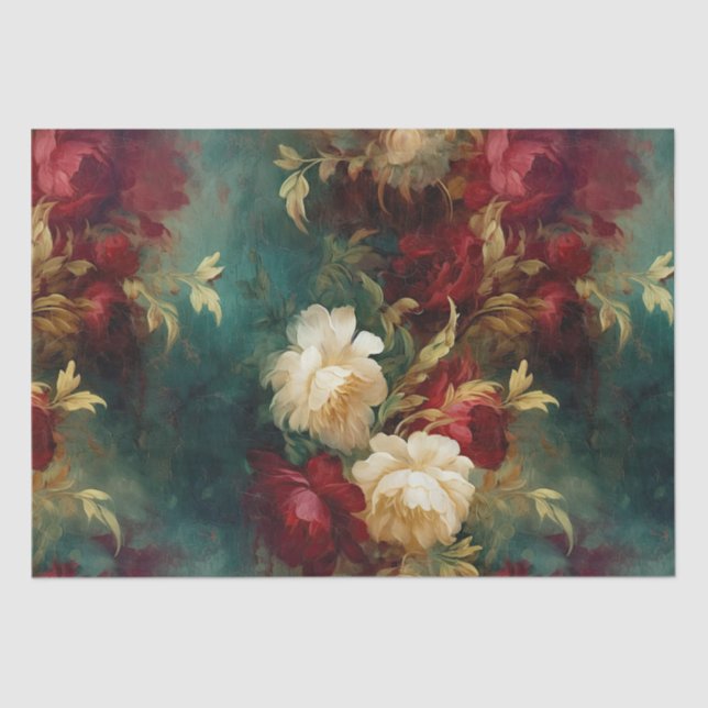 Romantic Red White Flowers Bridal Shower Wedding Tissue Paper (Front)