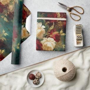 Romantic Red White Flowers Bridal Shower Wedding Wrapping Paper