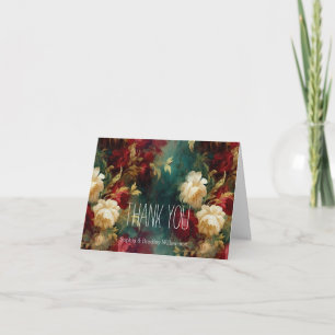 Romantic Red White Flowers Thank you Card