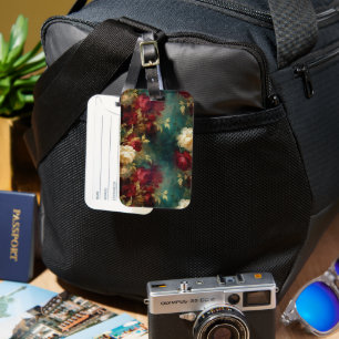 Romantic Red White Green Flowers Luggage Tag