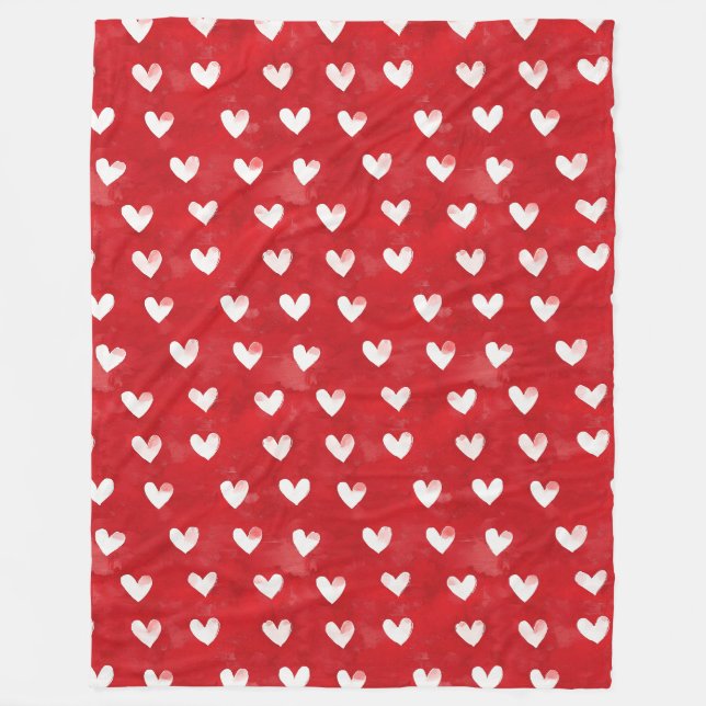 Romantic Red White Hearts   Fleece Blanket (Front)