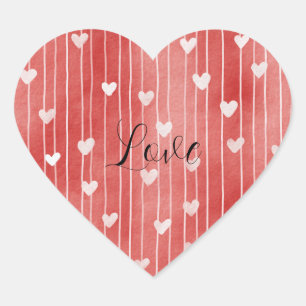 Romantic Red White Stripes Hearts Love Heart Sticker