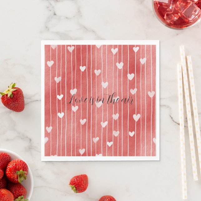 Romantic Red White Stripes Hearts Love Napkin (Insitu)
