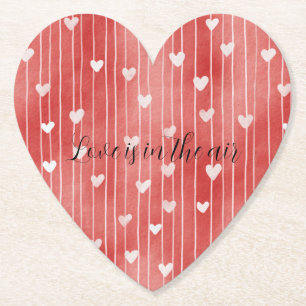 Romantic Red White Stripes Hearts Love Paper Coaster