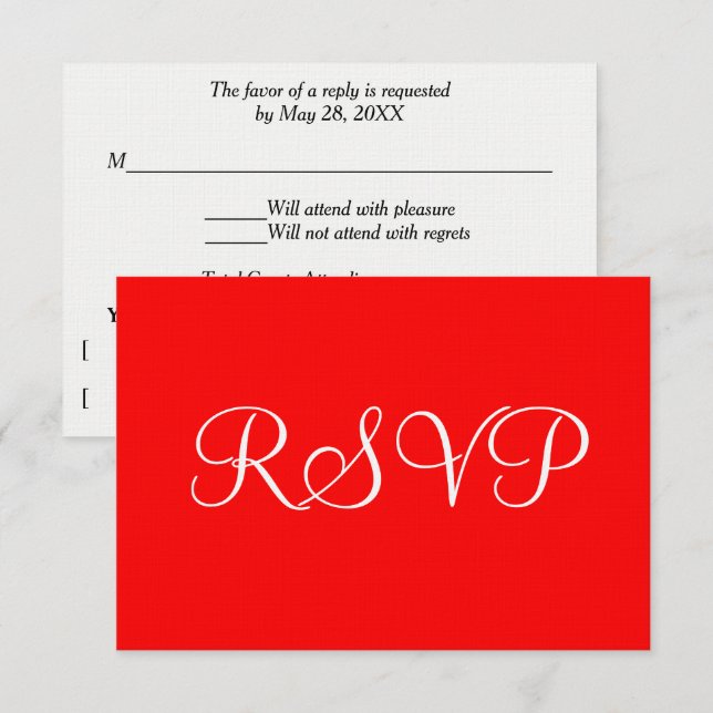 Romantic Red White Wedding RSVP Card (Front/Back)