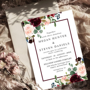 Romantic Red Wine Flowers Elegant Wedding Invitation