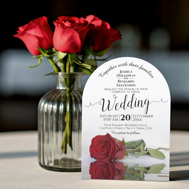 Romantic Reflecting Red Rose Elegant Arch Wedding Invitation (With Arch Cut)