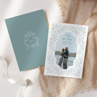 Romantic Regency Dusty Blue Photo Save The Date