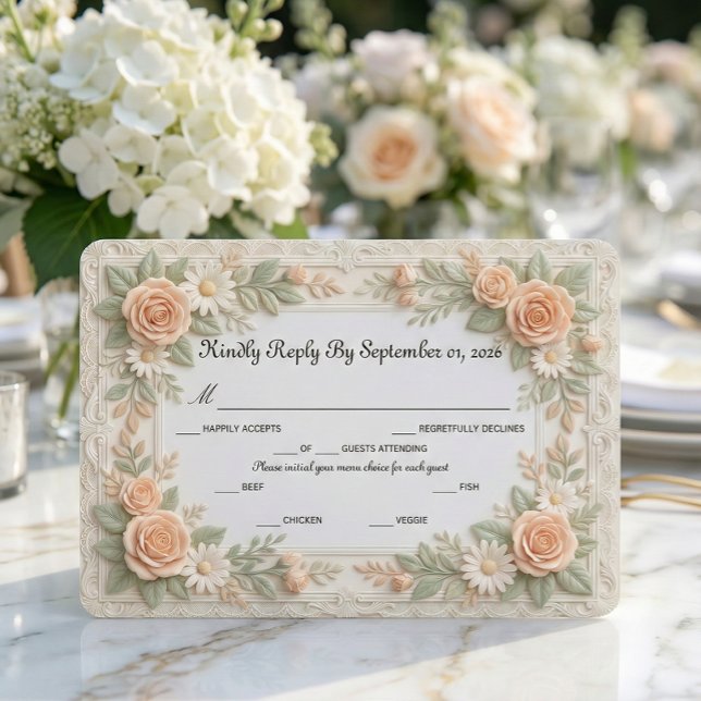 Romantic Regency Garden Peach Rose RSVP Card (Creator Uploaded)