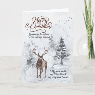Romantic Reindeer in a Snowy Forest Christmas Holiday Card