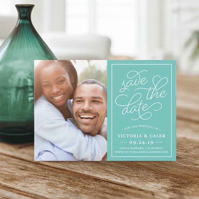 Romantic Request Photo Save the Date Card | Aqua (Creator Uploaded)