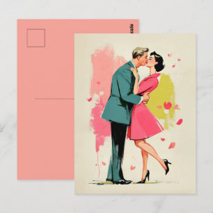 Romantic Retro Couple Kiss Postcard