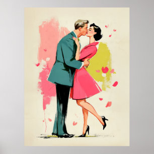 Romantic Retro Couple Kiss Poster