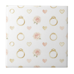 Romantic Rings and Roses Seamless Pattern Ceramic Tile