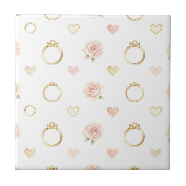 Romantic Rings and Roses Seamless Pattern Ceramic Tile (Front)