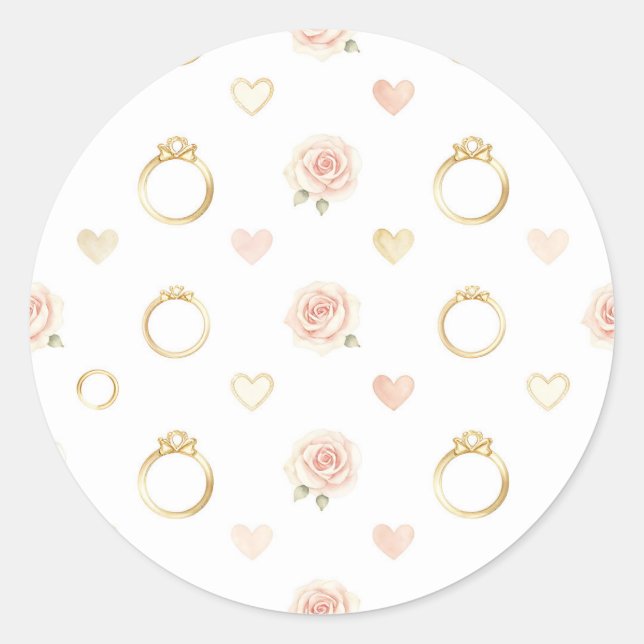 Romantic Rings and Roses Seamless Pattern Classic Round Sticker (Front)