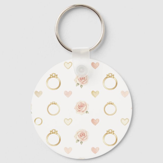 Romantic Rings and Roses Seamless Pattern Key Ring (Front)