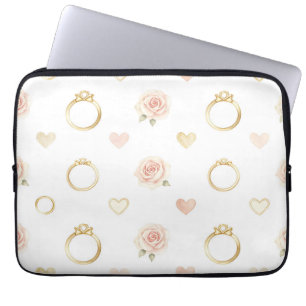 Romantic Rings and Roses Seamless Pattern Laptop Sleeve