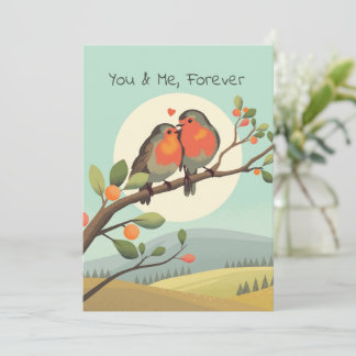 Romantic Robins on a Branch Valentines Day Holiday Card