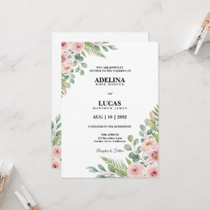 Romantic Rose and Lily Botanical Wedding Invitation
