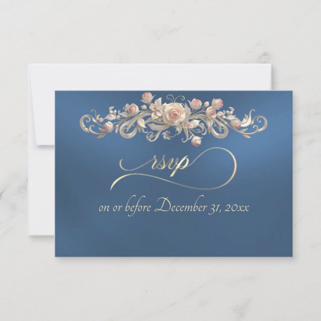 Romantic Rose Arc - Blue RSVP Card (Front)