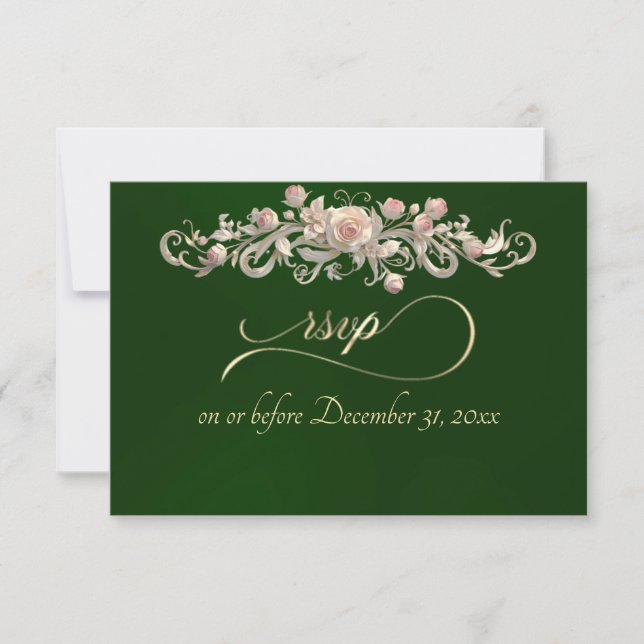 Romantic Rose Arc - Emerald RSVP Card (Front)