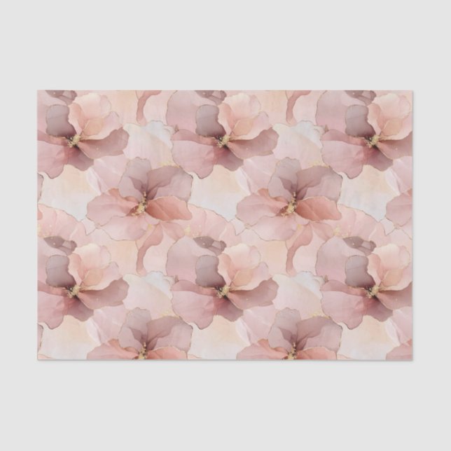 Romantic Rose Blush Pink Gold Floral Tissue Paper (Front)