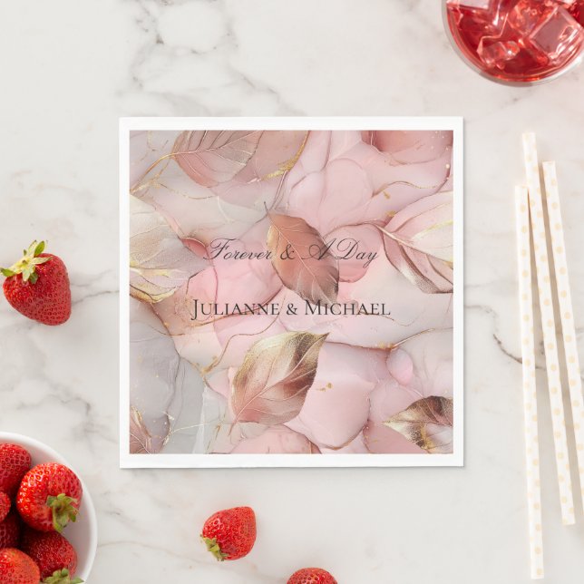 Romantic Rose Blush Pink Gold Leaf Bridal Shower Napkin (Insitu)