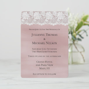 Romantic Rose Blush Pink White Lace Floral Wedding Invitation