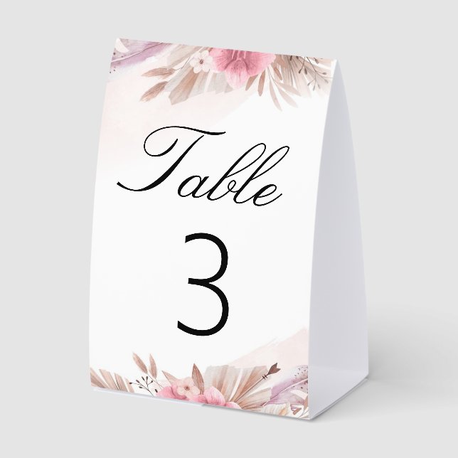 Romantic Rose & Champagne Boho Chic Wedding Number (Front)