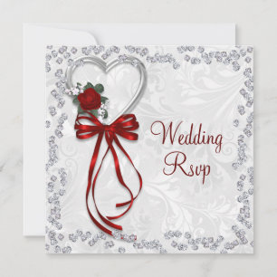 Romantic Rose, Diamonds & Ribbon Wedding RSVP