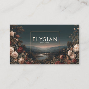 Romantic Rose Floral and Misty Mountain Landscape Business Card