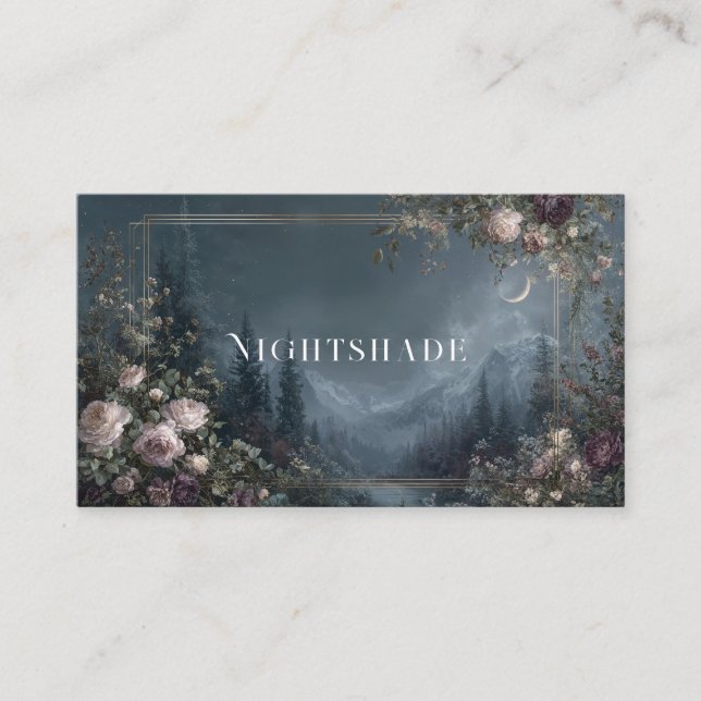 Romantic Rose Floral and Starry Night Mountain Business Card (Front)