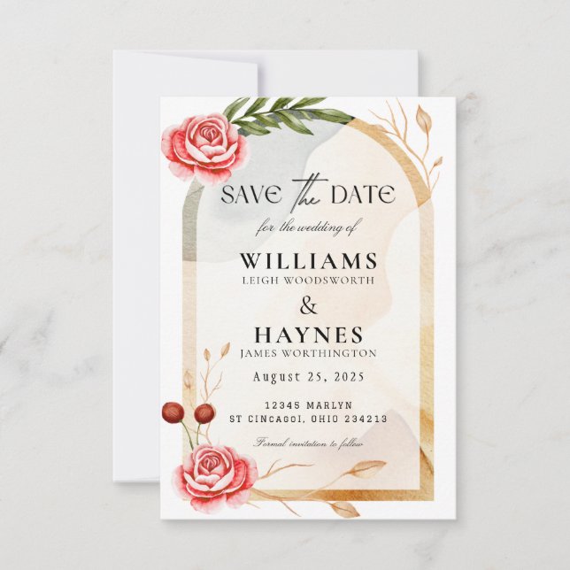 Romantic Rose Floral Save the Date Card (Front)