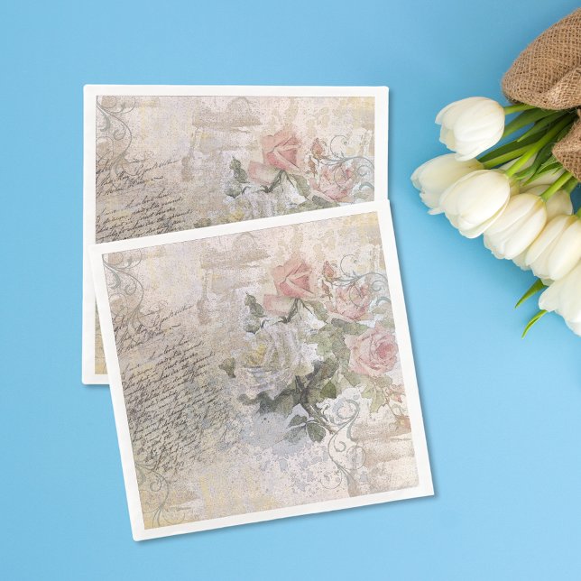 Romantic Rose Florals Old Handwritten Decoupage Napkin (Creator Uploaded)