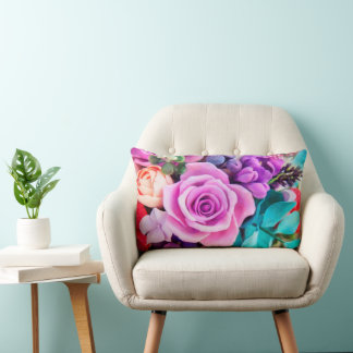 Romantic Rose Flowers Garden Lumbar Cushion