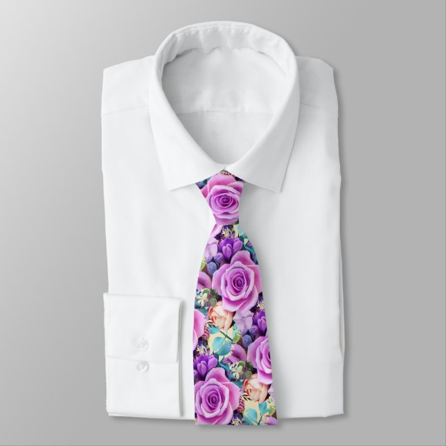 Romantic Rose Flowers Garden Tie (Tied)